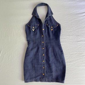 Vintage 90's Versace Denim Halter Top Dress- RARE